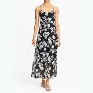 J.Crew Mercantile Floral Daisy Tiered Maxi Dress Black White Sun Dress